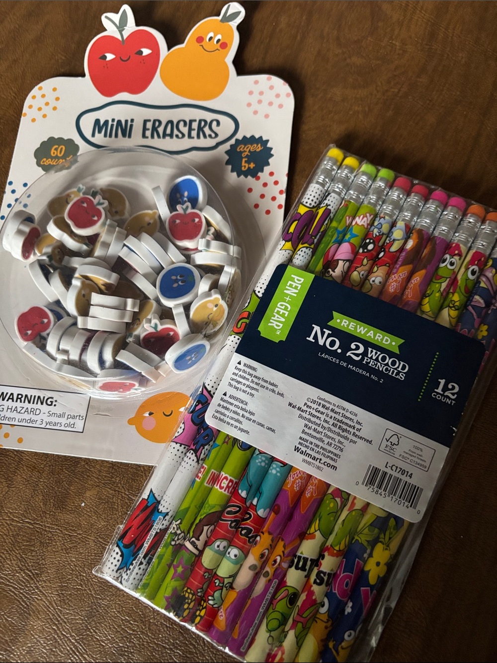 60 Mini erasers and a pack of 12 pencils